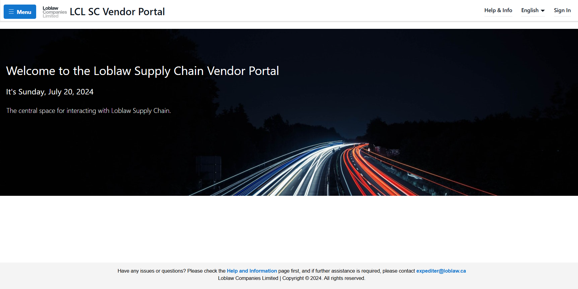 Loblaw Supply Chain Vendor Portal landing page